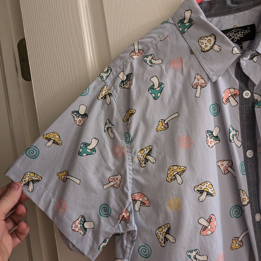 Large Light Blue Mushroom Print Men's Dress Shirt